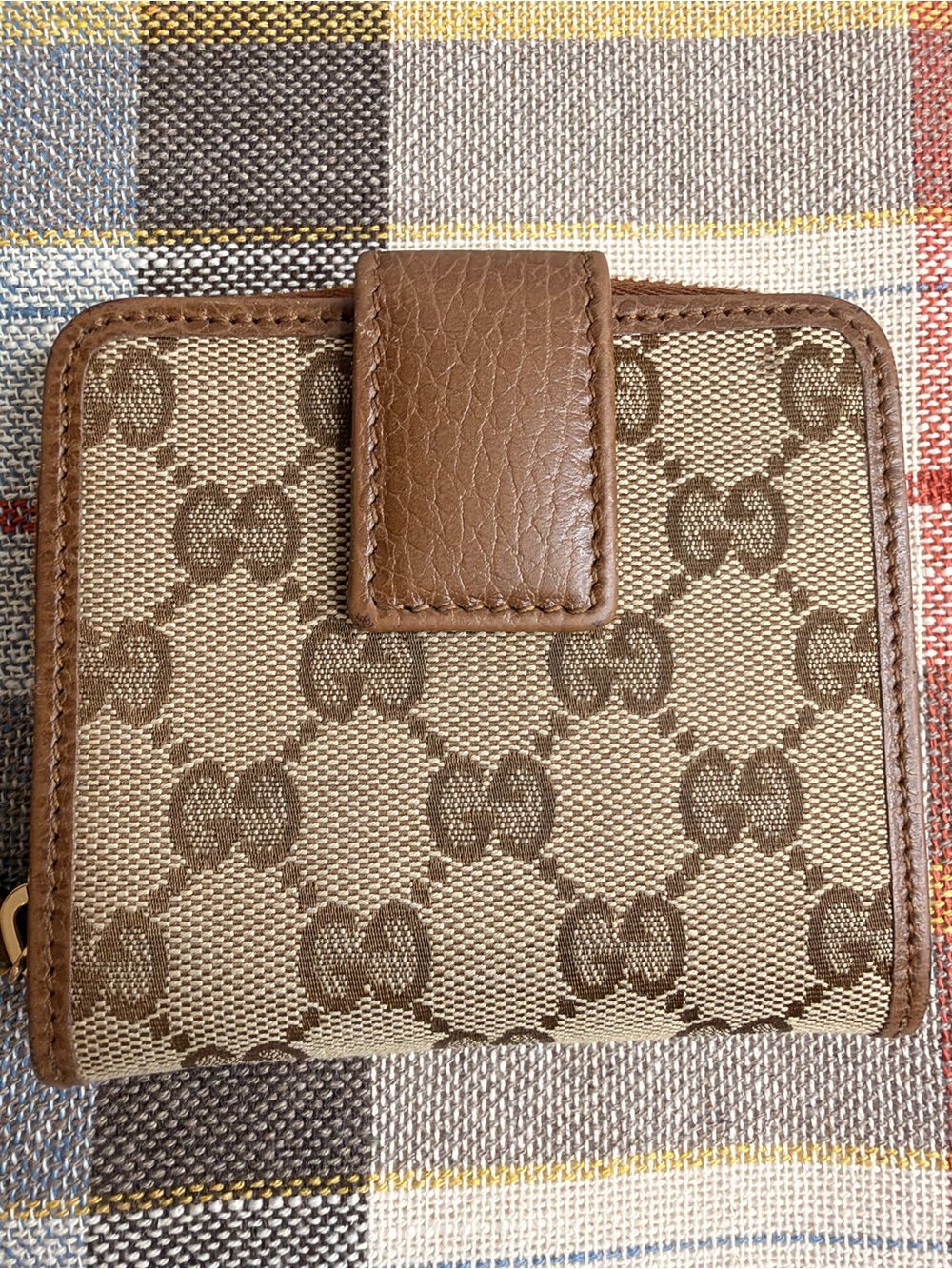 Gucci Brown & Beige GG Canvas Compact Card Holder Wallet